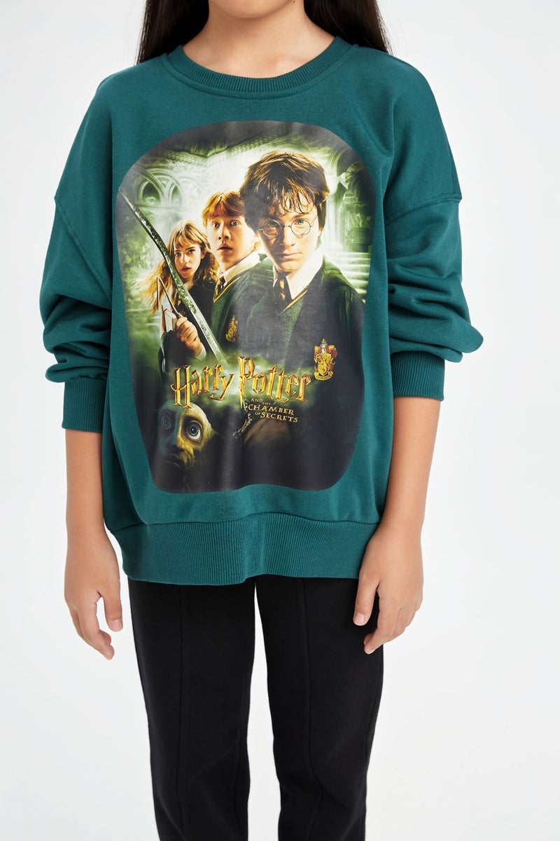 DeFacto Green Girl Girl Harry Potter Oversize Sweatshirt Casual - Image 4